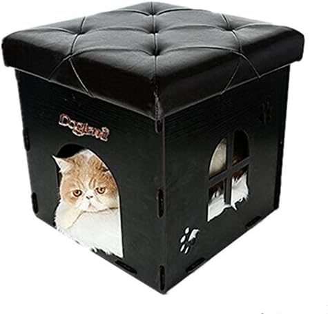 Aomeiter Sturdy Premium MDF Combination Cat Bed and Ottoman Footstool Rest Seat Desk (Black)