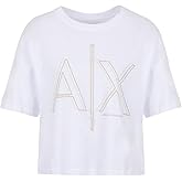 Armani Exchange Womens Outline Logo Print Cropped Tee