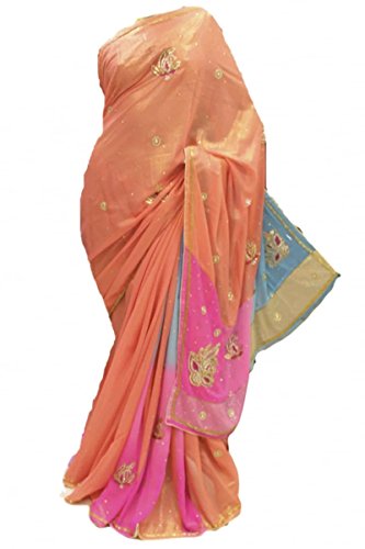 DES1410 Beautiful Hot Pink & Coral Party Saree