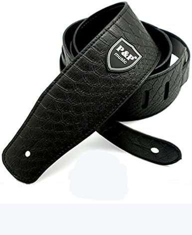 Adjustable Guitar strap - Snakeskin Texture Leather Strap for Electric Acoustic Guitar Bass (Black)
