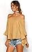Angashion Women's Tops-Casual Floral Off Shoulder Flare Hlaf Sleeve Irregular Blouse T Shirts Yellow L