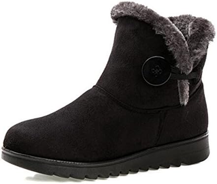 Slduv7 Fur Lined Womens Snow Boots Flock Winter Button Pull On Ankle Booties Shoes