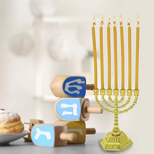 Votprof Small 7 Branch Gold Menorah + 45 Pure Beeswax Candles, 100% Beeswax, Natural Honey Scent, Dripless, Smokeless, Natural Cotton Wick, Modern Menorah - Thumbnail 6