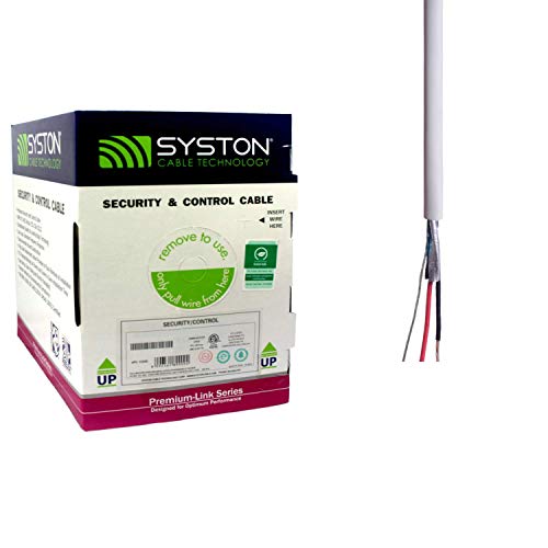 22/2 22 AWG 2 Stranded Pure Copper Conductors Shielded Security Control Alarm Cable, UL/ETL CMR/CL3R White 1000ft Box