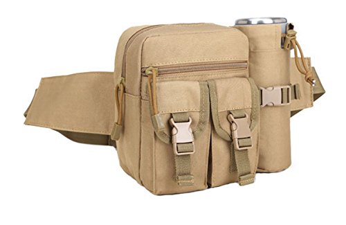 Hynice Waist Pack[Tactical Waist Pouch][Molle Fanny Pack Detachable Water Bottle Holder] Outdoor Sports Small Belt Bag Running Cycling Camping Hiking (Khaki)