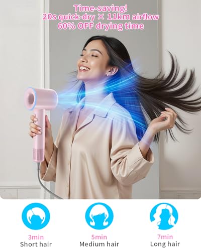 Secador de Pelo Iónico de Alta Velocidad de 110000 Rpm, Secado Rápido, Secador Pelo Profesional de Iones Negativos de 200 Millones, 3 Configuraciones de Temperatura, Bajo Nivel de Ruido (pink)