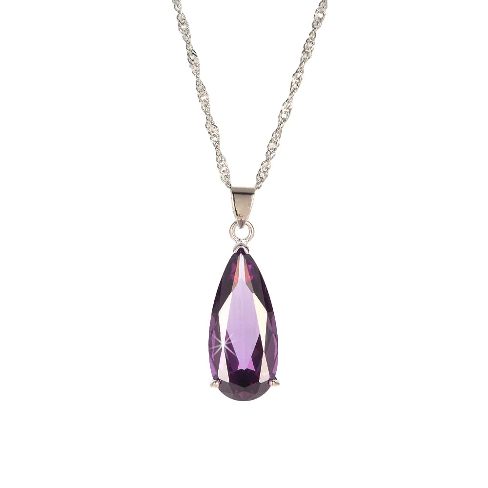 RIZILIA Purple Teardrop Necklace for Women, Pear Cut Simulated Purple Amethyst CZ Pendant in 18K White Gold Plated, 45cm + 5cm Adjustable Chain, Gift Boxed for her — image 1