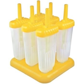 Tovolo Groovy Ice Pop Molds, Drip-Guard Handle, 4 Ounce Popsicles, Set of 6, Yellow