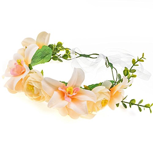 Love Sweety Lily Flower Crown With Adjustable Ribbon For Wedding HH9 (1# Champagne)