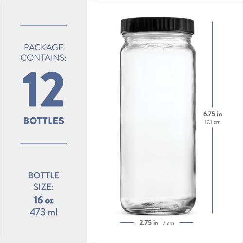 Travel Glass Drinking Bottle Mason Jar 16 Ounce [12Pack] Plastic