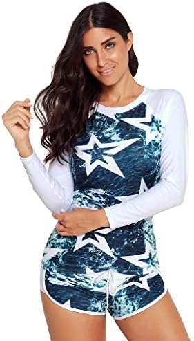 Women's Two Piece Swimsuits Rashguard Long Sleeve UV Protection Print Surfing Swimwear Bikini Bathing Suits Set