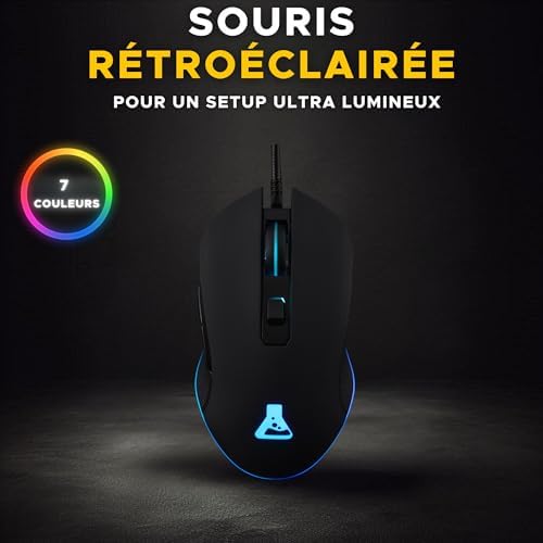 - Kult Helium Souris Gamer Filaire USB - Capteur Optique 800 à 6400 DPI, Rétroéclairage LED 7 Couleurs, 6 Boutons - Souris Gaming Confortable et Légère - Compatible PC PS4 Xbox One PS5