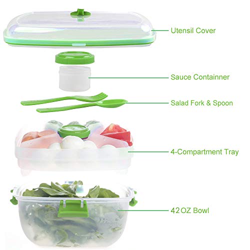 1200ML Salad Container To Go for Lunch, BPA-Free,Passed, 4-Compartment for Salad Toppings and Snacks,Salad Bowl with Dressing Container, and Built-In Reusable Fork,Leak-Proof, Microwave Safe - Thumbnail 6