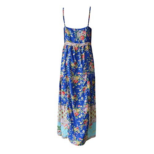 Women's Summer Long Dresses Casual Bohemian Empire Waist Pleated Maxi Dress Halter Beach Swing Flowy Dresses (Blue4, L/US:8)
