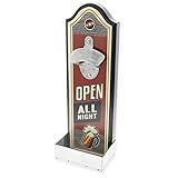 Bartender Wall Mounted Beer Bottle Opener - Wooden with Cap Catcher - 11.8x3.9 x 2.7 in