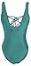 Women Monikini Swimsuit One Piece Sexy Cute Bathing Suits Lace-up U Back (L, Dark Green)