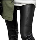 Chisen Ladies Faux Leather Slim Footless Leggings Pants (M, Black)