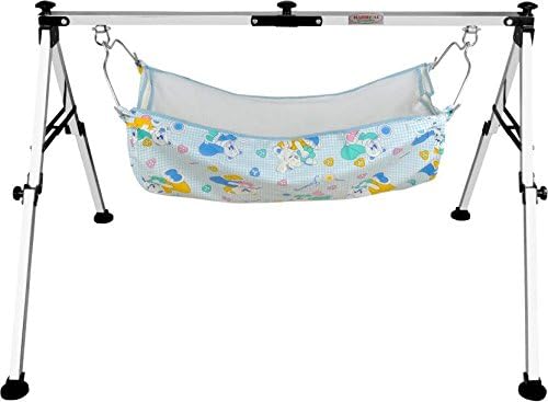 DYRECTDEALS Fully Folding Stainless Steel Ghodiyu (Baby Cradle) with Cotton Hammock