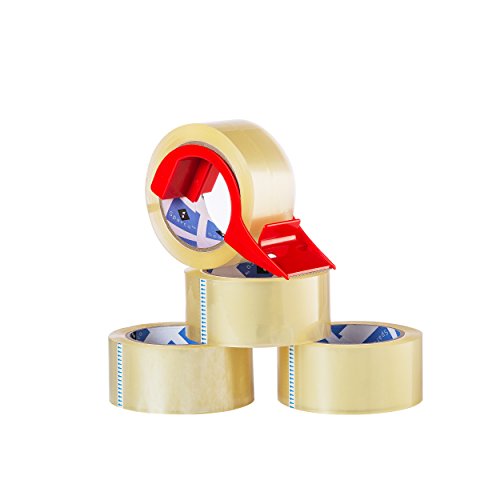 Packaging Tape, Heavy Duty Packing Tape, Clear - for Moving Boxes, Shipping, Office, and Storage - 55 Yards Length - with Dispenser - 4 Rolls Per Pack