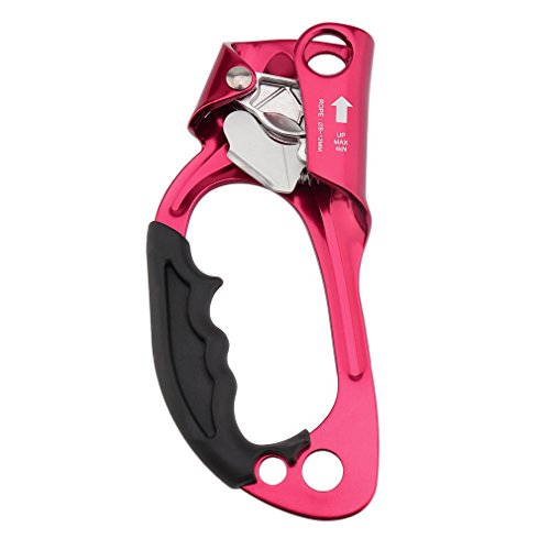 Belovedkai Climbing Hand Ascender, Right/Left Hand for Rock Climbing Rappelling Rescue Rope Clamp for 8~12MM Rope (red for left hand)