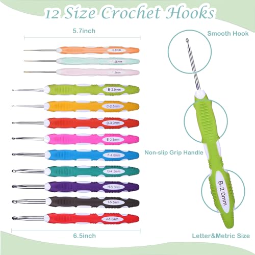 Knitiss Crochet Kits with Case, Beginner Crochet Set Includes 15 Yarn Skeins & 12 Ergonomic Crochet Hooks