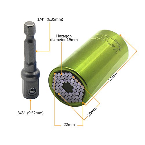 Universal Socket, RKURCK Multi-function 7mm to 19mm Universal Sockets For Metric Wrench Ratchet Power Drill Adapter - Self-Adjusting Professional Repair Tools(Yellow)