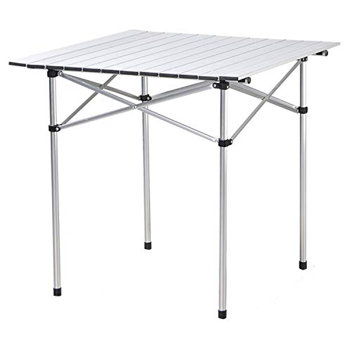 Deanurs Roll Up Portable Aluminum Folding Camping Square Tables PicnicTable for Outdoor Camping Hiking Lightweight Picnic Table , 28″ x 28″w/Carry Bag,Silver