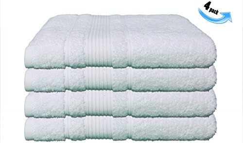 All Design's Turkish Dobby Terry Border Bath Towels - 100% Cotton - 27 inch by 52 inch, 4 Pieces White Color
