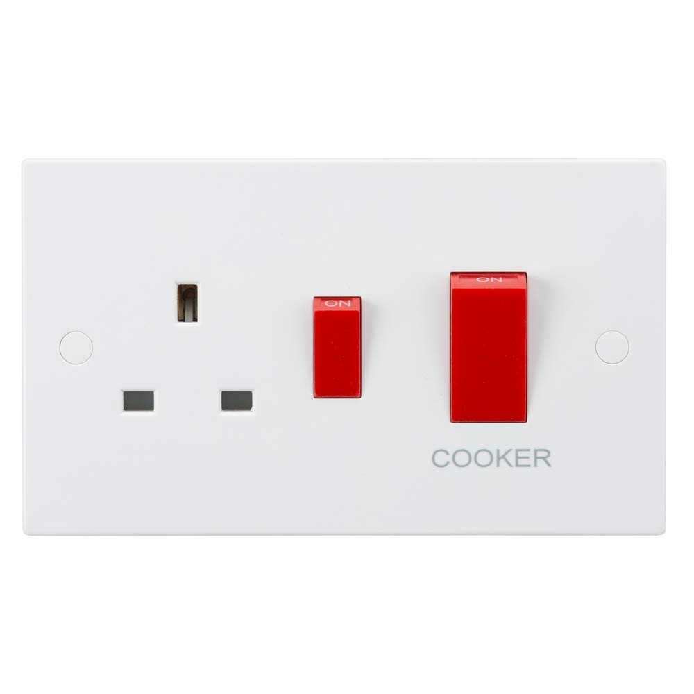 Knightsbridge White Square edge Plastic 45A DP Cooker Switch and 13A Socket