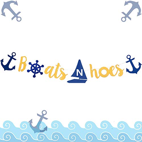LaVenty Glitter Boats N Hoes Banner Nautical Bachelorette Party Banner Nautical Bridal Shower Banner Nautical Bachelorette Engagement Banner Last Sail Banner