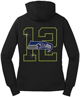 Personalize bling rhinestone ''12th Seahawks front and back application" Sport-Tek Ladies Pullover Hooded Sweatshirt.ndk1358