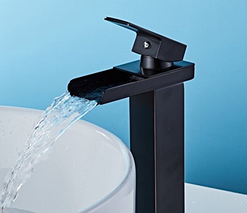 Single Handle Channel Lavatory Faucet, Oil Rubbed Bronze Waterfall Bathroom Vanity Sink Tall Faucet Lavatory Mixer Tap