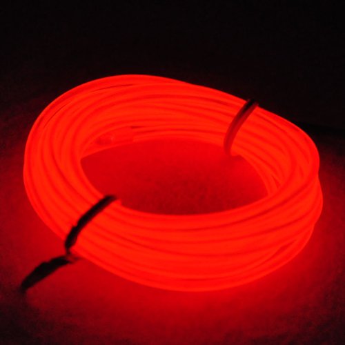 Lychee Neon Glowing Strobing Electroluminescent Light El Wire w/ Battery Pack for Parties, Halloween Decoration (Red, 3m 9ft)