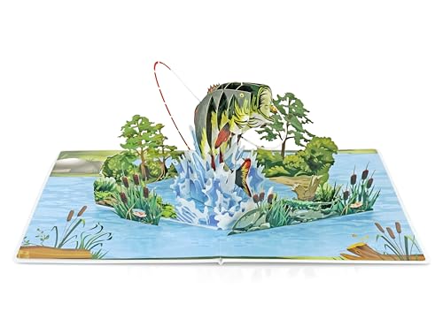 CUTPOPUP Bass Fishing - 3D Birthday Card, Father's Day Card, Gift Card, Birthday Greeting Card (Bass Fishing) US8-SD197ES