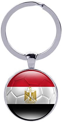 2018 FIFA World Cup - The Arab Republic of Egypt National Flag Football Pattern Keychain ,2018 Russia Football Match, World Cup Jewelry, Photo Glass Dome Jewelry, Glass Cabochon Key Ring, Gifts