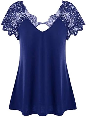 GOTD Women Tops Plus Size, Clearance Lace Patchwork Backless Tops Blouse V-Neck Tunic T-Shirt Summer Casual Loose Fit