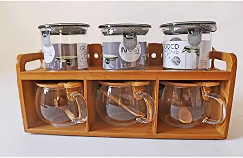 RABILTY Spice Jars Organizer Plastic Spice Rack with Wood Countertop Holder - Set of 6 Containers