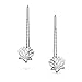 Long Linear Open Lily Flower Zen Buddhist Lotus Chain Threader Earrings For Women Teens Yogi .925 Sterling Silver