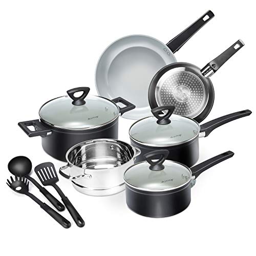 Duxtop 12Piece Nonstick Cookware Set, Dishwasher Oven Safe Ceramic
