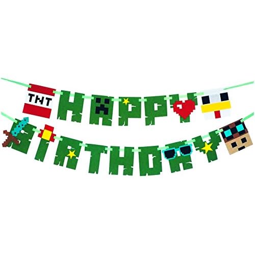 Pixel Party Banner Minecraft Inspired Happy Birthday Party