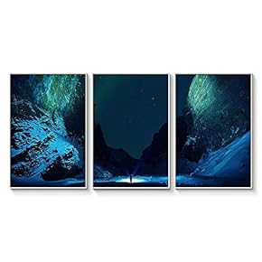 Floating Framed Canvas Wall Art for Living Room, Bedroom Landscape Gorge Mountain River Grassland Canvas Prints for Home Decoration Ready to Hang - 16"x24"x3 Panels