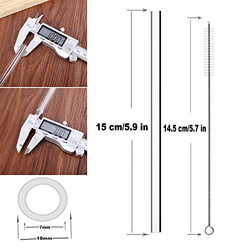MIXIAO Glas Strohhalme 15 cm Transparent - 6 Stück gerade - Wiederverwendbare Glas Trinkhalme + 2 Reinigungsbürste gesunde GlasStrohhalme – Bild 2