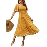 Flowy Mini Dress WISFRUIT Women's Summer Casual Mini Dress Elegant Square Neck Backless Layered Royal Blue Dress