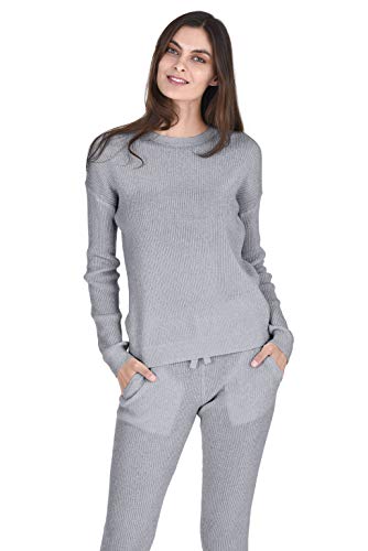 State Cashmere Women's 100% Pure Cashmere Knitted Loungewear Crewneck Pullover Sweater (Sweater/Heather Grey, Large) - Thumbnail 5
