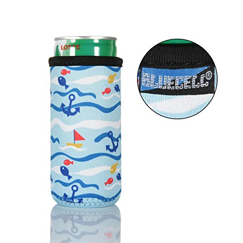 Bluecell Pack of 4 Neoprene Insulators Anchor Pattern Beer Can Coolers Sleeves for Drink Beverage Beer Cans (Anchor(4pcs), 8.4 oz)