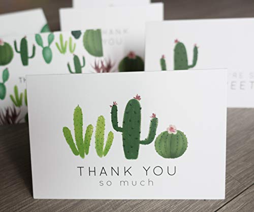 Gooji 4x6 Cactus Thank You Cards (Bulk 36-Pack) Matching Peel-and-Seal White Envelopes | Assorted Set, Watercolor, Colorful Graphics | Birthday Party, Baby Shower, Weddings