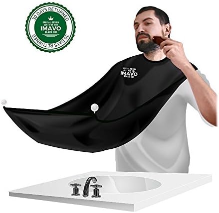 Shave Apron Bib Catcher,Men's Facial Hair Beard Bib Shaving Mirror with Grooming Cape Apron Clipping Hair Cleaning Products - Black