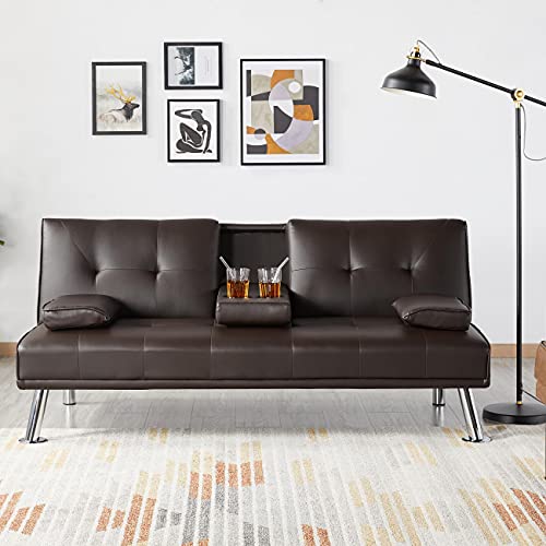 YAHEETECH Modern Faux Leather Futon Set Convertible Recliner Sleeper