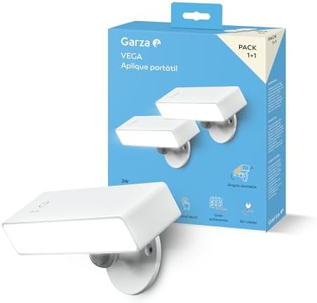 - Pacchetto 1+1 Lampada da Parete LED Portatile VEGA 2W 240lm, Luce Regolabile 4000K, Batteria 3000mAh fino a 30 giorni, USB-C, Installazione senza cavi, Design Bianco