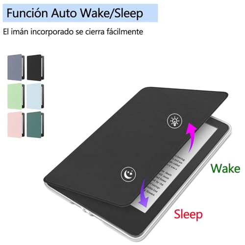 HGGWZWIF Funda Compatible para 6 Pulgadas Kindle All-New (11ª Generación - Lanzamiento 2024/2022) con Pegatinas de Lectura, TPU+Acrílico Clear Carcasa con la función Auto Sleep Wake (Verde-Claro)